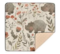Tappetino da gioco antiscivolo per bambini, impermeabile, imbottito, con ippopotamo e fiori, marrone, kaki, grande, 127 x 127 cm