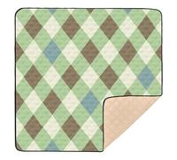 Tappetino da gioco antiscivolo per bambini, motivo scozzese, verde, giallo, bianco, blu, grande, per pavimento, non tossico, per la pancia e gattonare, per neonati e bambini, 127 x 127 cm