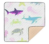 Tappetino da gioco colorato con animali subacquei, squalo, balena, medusa, morbido, imbottito, impermeabile, per la pancia, per bambini, 127 x 127 cm
