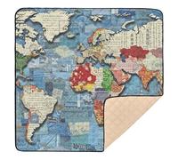 Tappetino da gioco con collage Art Style World Map Soft Padded Baby Activity Play Mat per interni ed esterni, comodo tappetino per attività di gioco per neonati, neonati, neonati, bambini, 127 x 127
