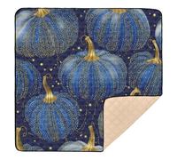 Tappetino da gioco con motivo zucca blu con riflessi dorati, grande, robusto, per interni ed esterni, impermeabile, da viaggio, per neonati, neonati, neonati, bambini, 127 x 127 cm