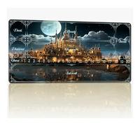 Tappetino da gioco con zone per MTG Magic The Gathering, 61 x 35,6 cm con cuciture TCG Trading Card Play Mat Commander Board Game Mats Superficie in gomma liscia Battle Game Desk Mat, Castle Moon