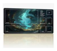 Tappetino da gioco con zone per MTG Magic The Gathering, 61 x 35,6 cm con cuciture TCG Trading Card Play Mat Commander Board Game Mats Superficie in gomma liscia Battle Game Desk Mat, Elf Forest