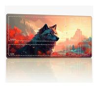 Tappetino da gioco con zone per MTG Magic The Gathering, 61 x 35,6 cm con cuciture TCG Trading Card Play Mat Commander Board Game Mats Superficie in gomma liscia Battle Game Desk Mat, Acquerello Wolf