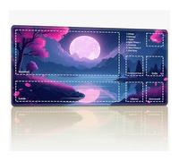 Tappetino da gioco con zone per MTG Magic The Gathering, 61 x 35,6 cm con cuciture TCG Trading Card Play Mat Commander Board Game Mats Superficie in gomma liscia Battle Game Desk Mat, Moon Cherry Tree