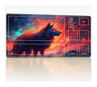 Tappetino da gioco con zone per MTG Magic The Gathering, 61 x 35,6 cm con cuciture TCG Trading Card Play Mat Commander Board Game Mats Superficie in gomma liscia Battle Game Desk Mat, Burning Wolf
