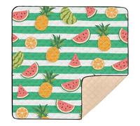 Tappetino da gioco imbottito per bambini a righe verdi e bianche con frutta estiva morbido tappetino da gioco per pavimento impermeabile pieghevole imbottito tappetino da gioco per bambini, 127 x 127