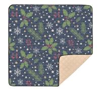 Tappetino da gioco imbottito per bambini, con agrifoglio, fiocchi di neve e stelle, morbido, imbottito, per bambini, 127 x 127 cm, colore: verde navy