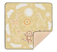Tappetino da gioco imbottito per bambini, con leone, giraffa, nuvola, giallo, bianco, morbido, imbottito, per attività all'aperto, per interni ed esterni, leggero, pieghevole, per bambini, 127 cm x