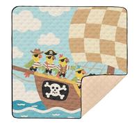 Tappetino da gioco imbottito per bambini con pappagalli pirati carini cartoni animati blu marrone morbido tappetino da gioco per interni ed esterni, non tossico, per neonati e bambini, 127 x 127 cm