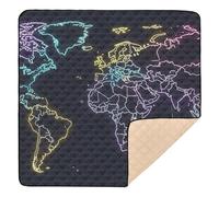 Tappetino da gioco in morbida schiuma con mappa del mondo in stile neon, per interni ed esterni, comodo tappetino per neonati e neonati, 127 x 127 cm