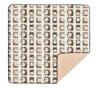 Tappetino da gioco morbido e spesso con gatti in stile cartone animato, non tossico, per gattonare, per bambini, 127 x 127 cm, colore: marrone