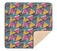 Tappetino da gioco per bambini a forma di triangolo colorato retrò astratto carino pieghevole per interni ed esterni, leggero, imbottito, per bambini, 127 x 127 cm