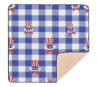 Tappetino da gioco per bambini a quadretti blu con cappello da zio Sam, morbido, imbottito, per interni ed esterni, impermeabile, per gattonare i bambini, 127 x 127 cm