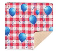 Tappetino da gioco per bambini a quadretti rossi con palloncini patriottici, in morbida schiuma, per interni ed esterni, portatile, imbottito, per bambini, 127 x 127 cm