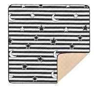 Tappetino da gioco per bambini, a righe bianche e nere, con stelle e luna, morbido, imbottito, portatile, pieghevole, per bambini, 127 x 127 cm