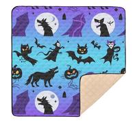 Tappetino da gioco per bambini a tema Halloween, con lupo mannaro nero e zucca, morbido, imbottito, pieghevole, atossico, per la pancia, per bambini, 127 x 127 cm