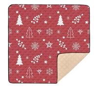 Tappetino da gioco per bambini, con albero di Natale, rosso, bianco, bacche, stella, fiocco di neve, grande, elegante, leggero, per attività di intrattenimento, per bambini, 127 x 127 cm
