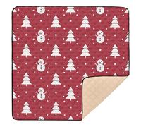 Tappetino da gioco per bambini con albero di Natale rosso bianco e pupazzo di neve e stella, morbido e spesso, per interni ed esterni, non tossico, per bambini, 127 x 127 cm