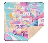 Tappetino da gioco per bambini con auto e città, colorato, pieghevole, portatile, pieghevole, per gattonare, per bambini, 127 x 127 cm