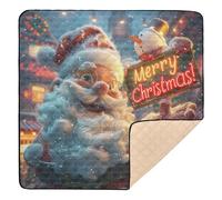 Tappetino da gioco per bambini con Babbo Natale con scritta "Merry Christmas", morbido e spesso, comodo tappetino imbottito per neonati, 127 x 127 cm