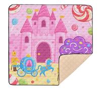 Tappetino da gioco per bambini con castello delle principesse dei cartoni animati, rosa, grande, robusto, per interni ed esterni, resistente all'acqua, per bambini, 127 x 127 cm