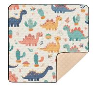 Tappetino da gioco per bambini con dinosauri della foresta beige, morbido, imbottito, per interni ed esterni, portatile, pieghevole, da viaggio, 127 x 127 cm