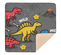 Tappetino da gioco per bambini con dinosauri rossi gialli e blu "Wild Mighty" design grande ed elegante tappetino da gioco per bambini, atossico, da viaggio, 127 x 127 cm