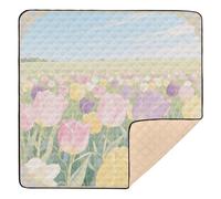 Tappetino da gioco per bambini con fiori primaverili, morbido, imbottito, per interni ed esterni, resistente all'acqua, per la pancia, per bambini, bambini, 127 x 127 cm