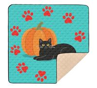 Tappetino da gioco per bambini con gatti e zucche neri, per Halloween, grande, elegante, accogliente, traspirante, pieghevole, per bambini, 127 x 127 cm