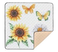 Tappetino da gioco per bambini con girasoli e farfalle, grande, robusto, per interni ed esterni, leggero, per gattonare i bambini, 127 x 127 cm