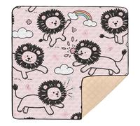 Tappetino da gioco per bambini con leone in cartone animato rosa, grande, antiscivolo, per interni ed esterni, 1 pezzo, imbottito, 127 x 127 cm