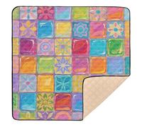 Tappetino da gioco per bambini con mattonelle colorate e graziose, pieghevole, impermeabile, per la pancia, per neonati, neonati, 127 x 127 cm