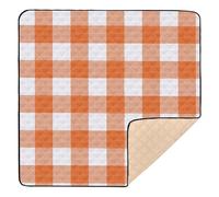Tappetino da gioco per bambini con motivo a quadretti arancione e bianco, morbido e spesso, per interni ed esterni, lavabile, per gattonare, per bambini, 127 x 127 cm