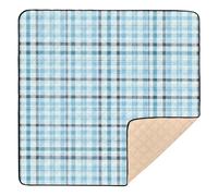 Tappetino da gioco per bambini con motivo a quadretti blu cielo e bianco, morbido, imbottito, per interni ed esterni, leggero, per gattonare i neonati, 127 x 127 cm