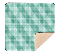 Tappetino da gioco per bambini con motivo a quadretti verde menta e bianco, grande, antiscivolo, per interni ed esterni, leggero, per bambini, 127 x 127 cm