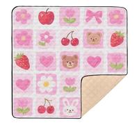 Tappetino da gioco per bambini con motivo a scacchi rosa fragola e fiori, grande, robusto, per la cura del bambino, accogliente, traspirante, pieghevole, per bambini, 127 x 127 cm, per juegos de