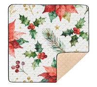 Tappetino da gioco per bambini con motivo a stelle di Natale e agrifoglio rosso, morbido e spesso, per interni ed esterni, accogliente, traspirante, imbottito, per bambini, 127 x 127 cm