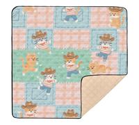 Tappetino da gioco per bambini con motivo cowboy e gatti a quadretti, grande, elegante, per interni ed esterni, 1 pezzo, 127 x 127 cm
