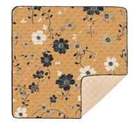 Tappetino da gioco per bambini con motivo floreale nero e giallo, grande, elegante, per interni ed esterni, non tossico, per bambini, 127 x 127 cm