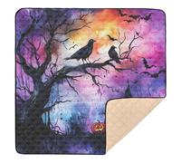 Tappetino da gioco per bambini con motivo incubo di Halloween, con corvi, zucche, fantasmi, grande, robusto, lavabile, da viaggio, 127 x 127 cm