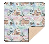 Tappetino da gioco per bambini con motivo natalizio con villaggio innevato ad acquerello, grande, elegante, leggero, per gattonare i bambini, 127 x 127 cm