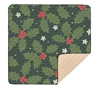 Tappetino da gioco per bambini con motivo natalizio, verde, rosso, agrifoglio, bacca, grande, elegante, per interni ed esterni, comodo tappetino per gattonare per neonati e bambini, 127 x 127 cm