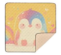 Tappetino da gioco per bambini con pinguino color arcobaleno in stile cartone animato, grande, robusto, resistente all'acqua, per la pancia, per bambini, 127 x 127 cm