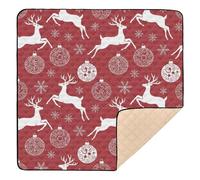 Tappetino da gioco per bambini con renna rossa e bianca, grande, elegante, per interni ed esterni, lavabile, per la pancia, 127 x 127 cm