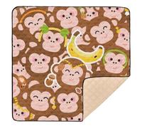 Tappetino da gioco per bambini con scimmietta in stile cartone animato, morbido, imbottito, per interni ed esterni, non tossico, per neonati e bambini, 127 x 127 cm