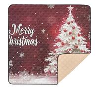 Tappetino da gioco per bambini con scritta "Merry Christmas", grande, antiscivolo, per interni ed esterni, lavabile, 127 x 127 cm, colore: bordeaux