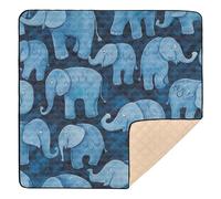 Tappetino da gioco per bambini con sfondo blu con un sacco di elefanti dei cartoni animati su di esso, in morbida schiuma, per interni ed esterni, impermeabile, per bambini, 127 x 127 cm