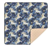 Tappetino da gioco per bambini con simpatico unicorno blu e oro a forma di cartone animato, pieghevole, spesso, portatile, per la stanza dei giochi, tappetino per attività per bambini, 127 x 127 cm