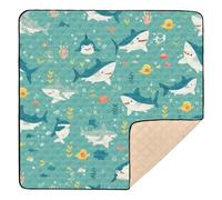 Tappetino da gioco per bambini con squali dei cartoni animati, grande, robusto, per interni ed esterni, comodo, pieghevole, per attività sportive, per bambini, 127 x 127 cm, alfombra de juegos